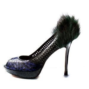 Zack Lo belladonna faux fur trim stiletto heels
